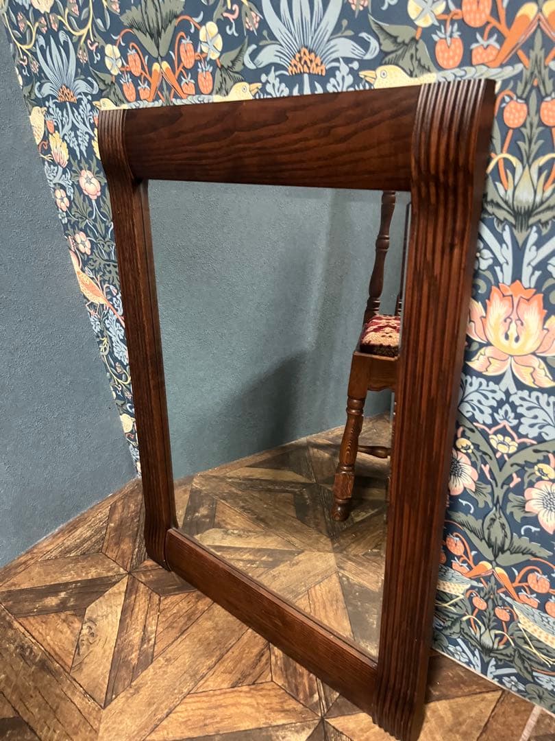 壁掛鏡 ウォールミラー インテリア アンティーク 昭和レトロ 木製 ビンテージ