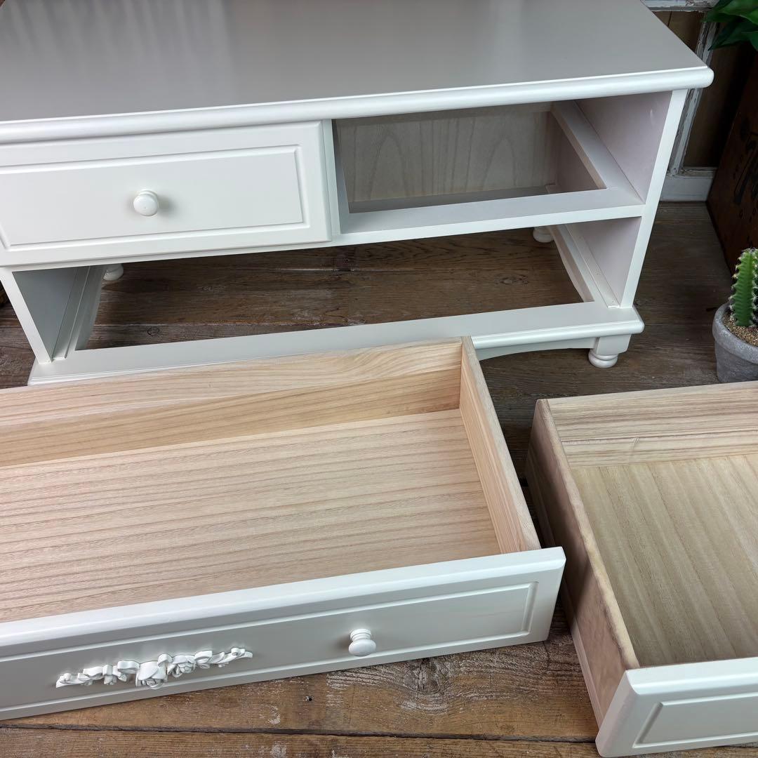 フレンチ調ホワイトチェスト横長木製収納家具姫系洋タンス飾り棚姫かわ