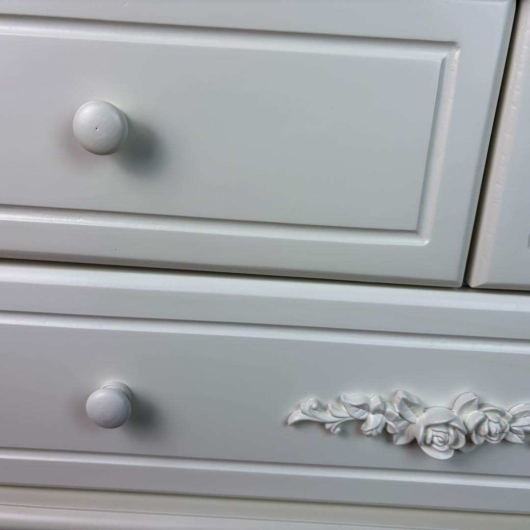 フレンチ調ホワイトチェスト横長木製収納家具姫系洋タンス飾り棚姫かわ