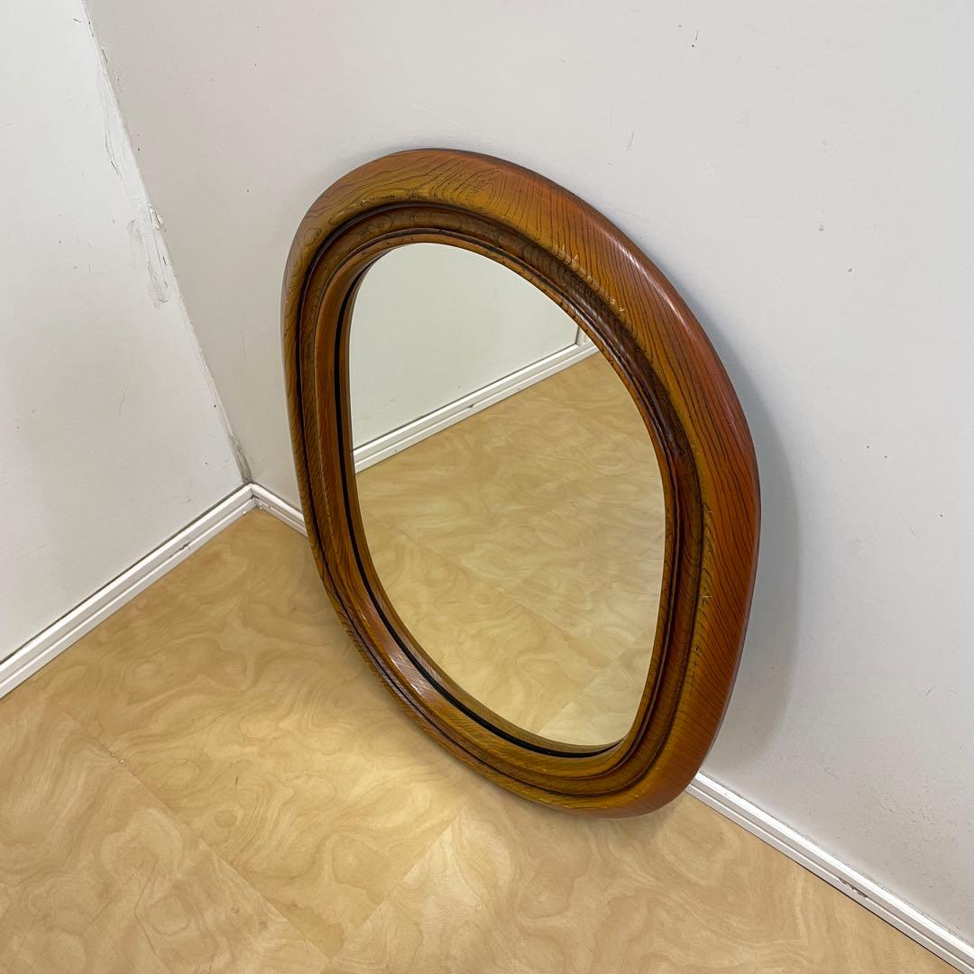 ビンテージ ウォールミラー 木枠ミラー 鏡 壁掛け アンティーク レトロ 楕円