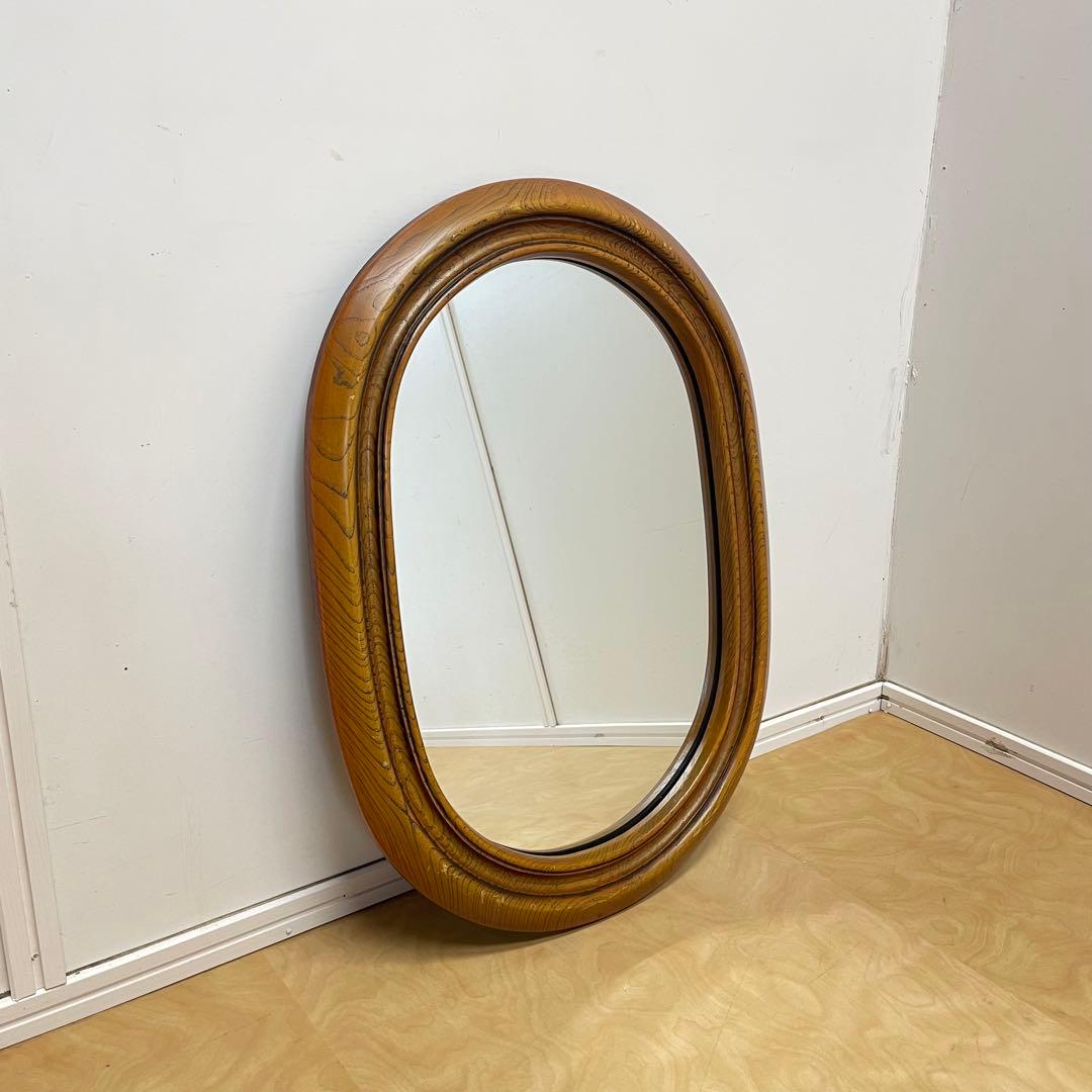 ビンテージ ウォールミラー 木枠ミラー 鏡 壁掛け アンティーク レトロ 楕円