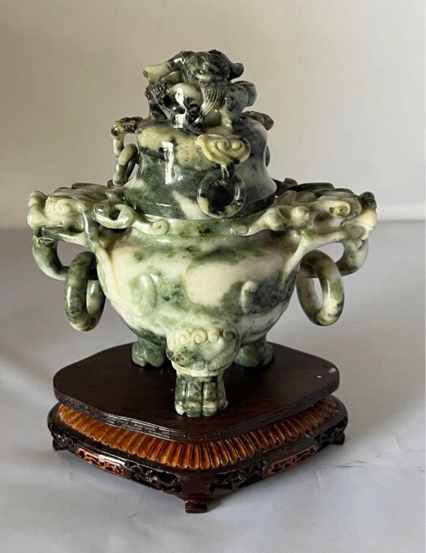 清时代 古美術　香炉　天然翡翠 置物　彫刻y209