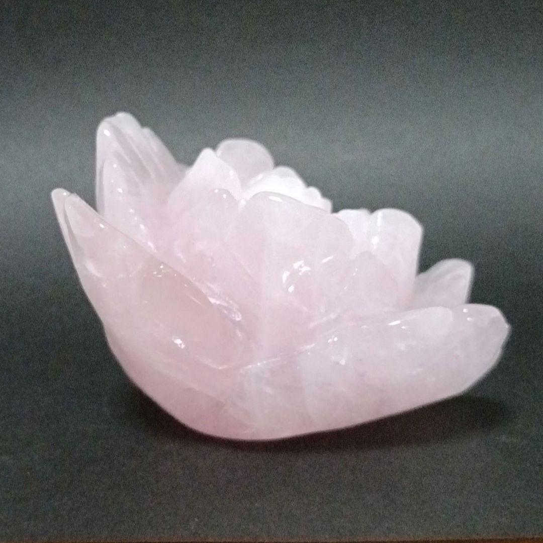 花 S ローズクォーツ　大きな　薔薇　芍薬　牡丹　彫刻　天然石　置物