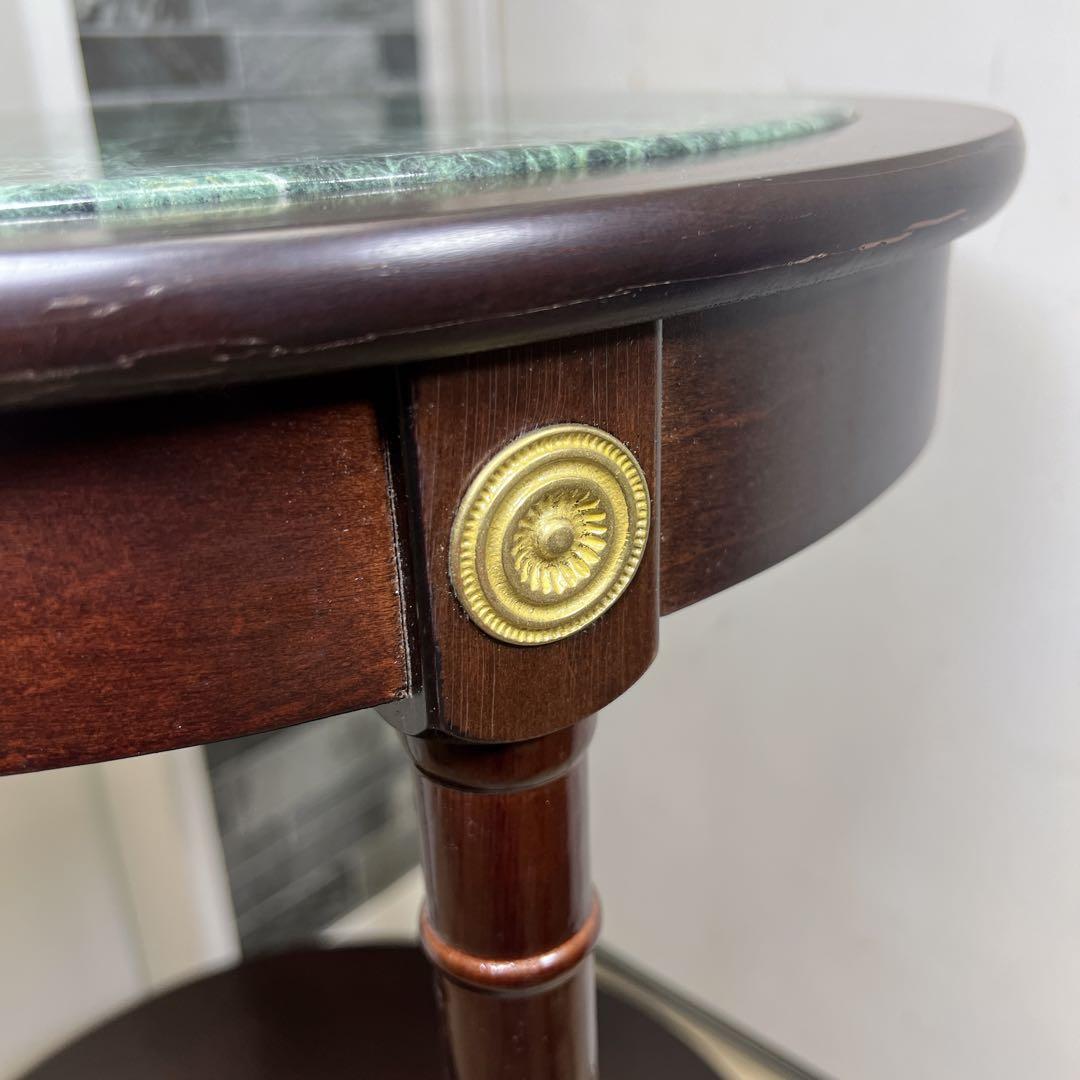 【新品】高級　アンティーク　大理石　サイドテーブル　円柱　天然木　クラシック調