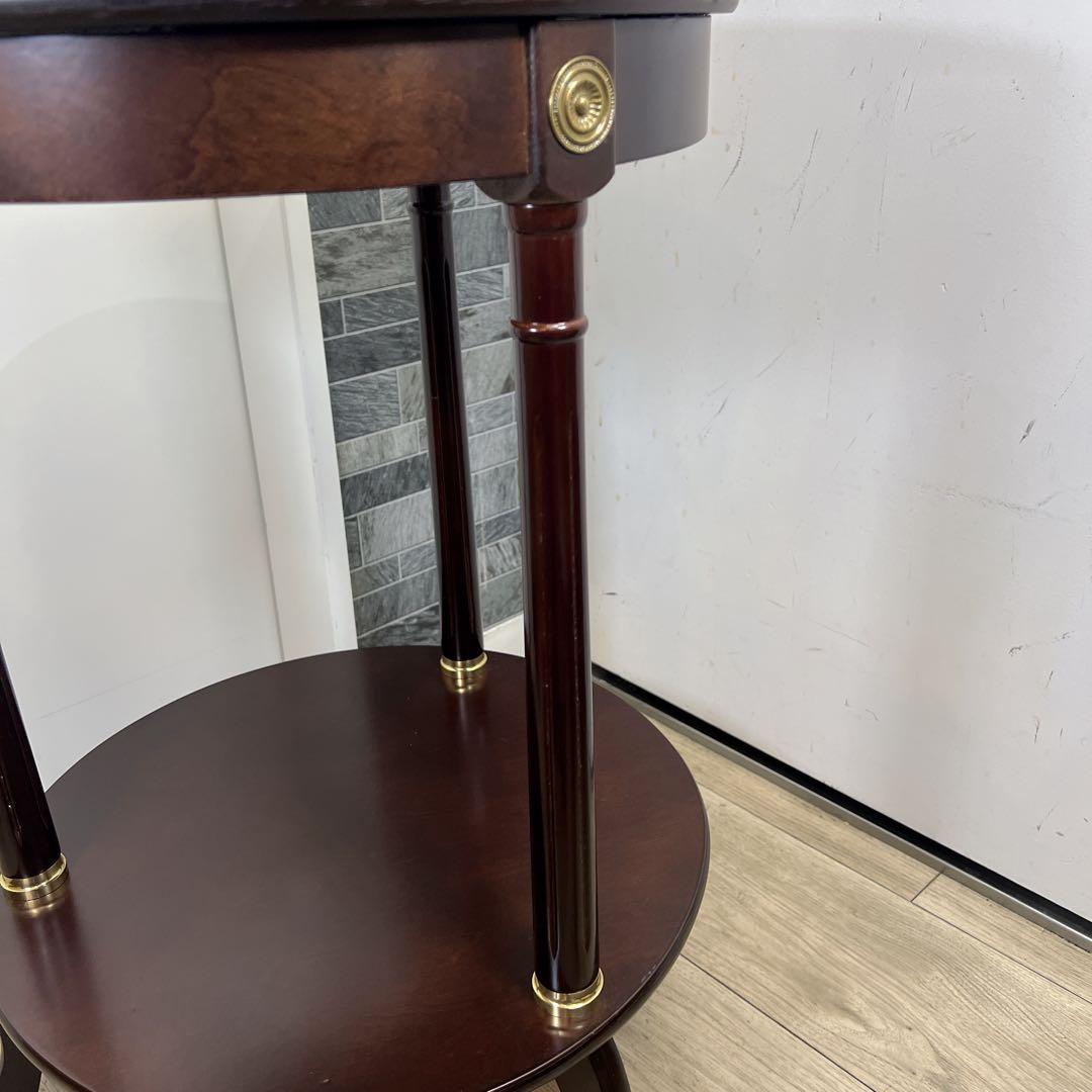 【新品】高級　アンティーク　大理石　サイドテーブル　円柱　天然木　クラシック調