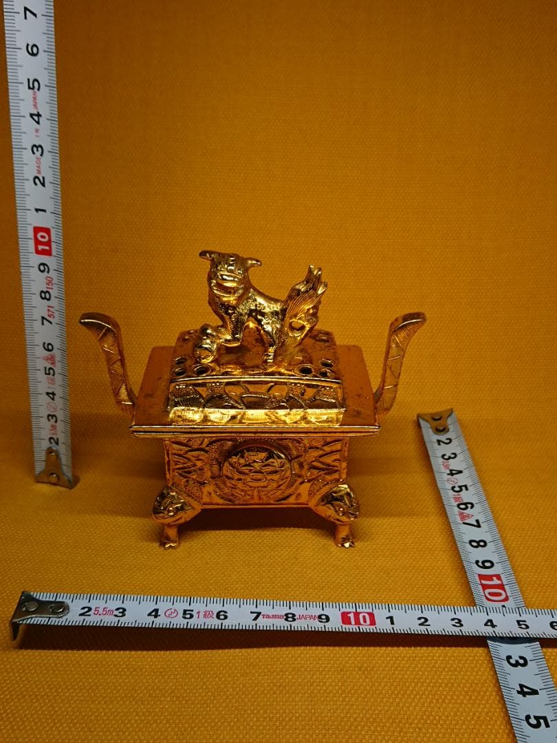 【美品】仏教美術　本金メッキ　香炉　銅製　置物　インテリア　工芸品　A1667