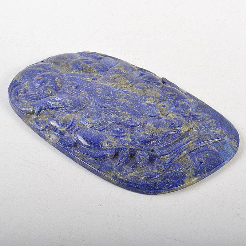 中国　玉石彫刻　ラピスラズリ　神獣彫　根付　玉器　紙鎮　時代箱　C　6816