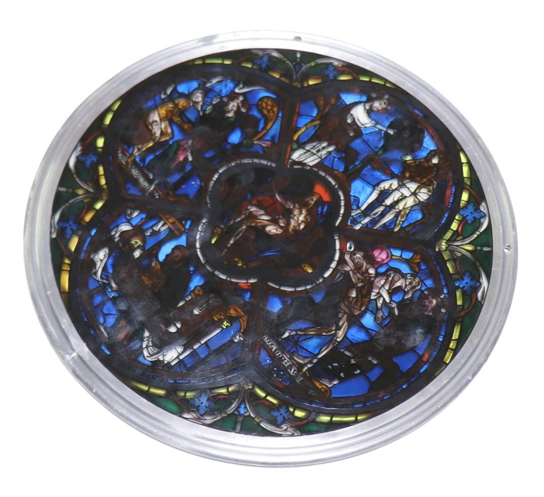 大型 アダムとイブ ヴィンテージ ステンドグラス 教会 旧約聖書 創世記