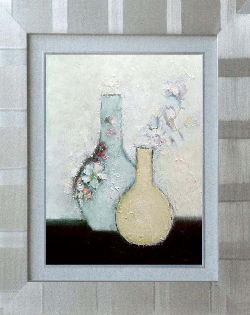 油絵 菅家令子 絵 絵画 インテリア 額付(黒) uF6-111102 花と花瓶