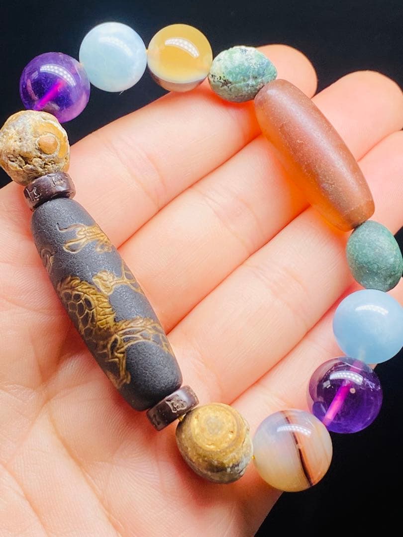 老鉱瑪瑙天珠　老天珠　龍王神天珠　玉化老天珠　天珠　老天珠