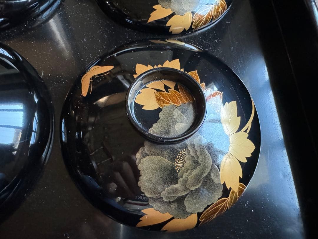 A*I様 輪島塗（重要無形文化財）高級汁椀　蒔絵牡丹　塩安作　五客セット