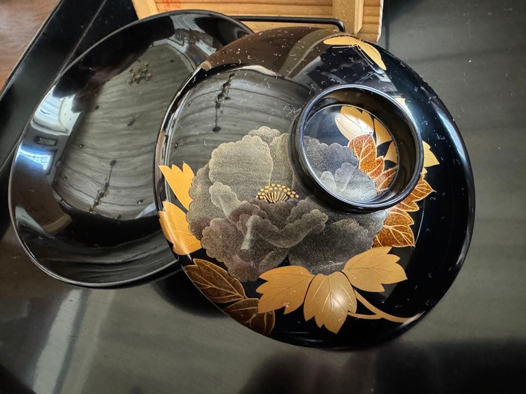 A*I様 輪島塗（重要無形文化財）高級汁椀　蒔絵牡丹　塩安作　五客セット