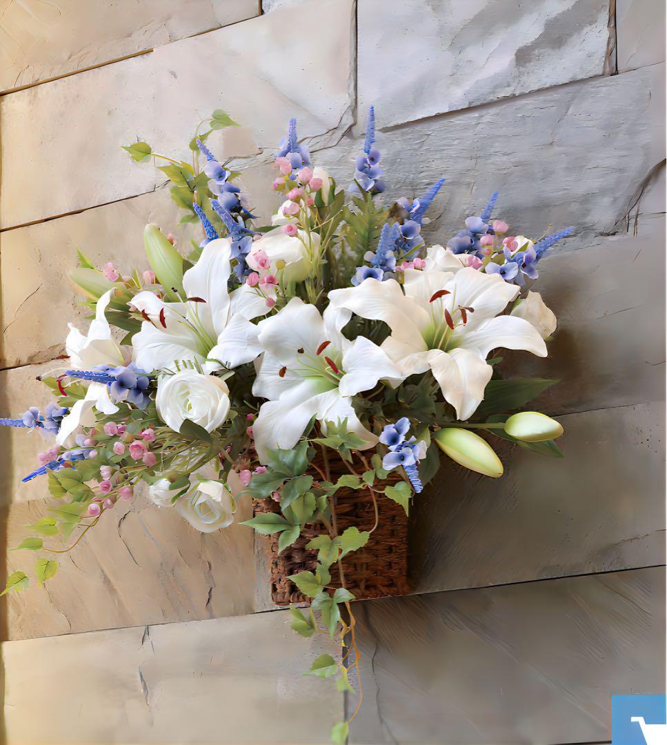 光触媒　人工観葉植物　ウォールグリーン　フェイクグリーン　壁掛けカサブランカ@@