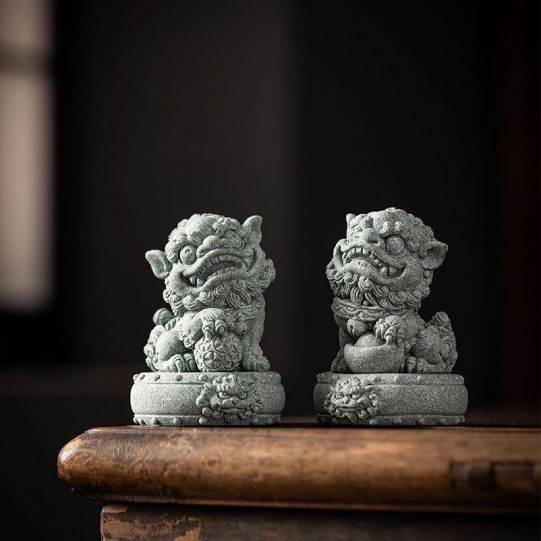 獅子の像のペア インテリア置物 2個