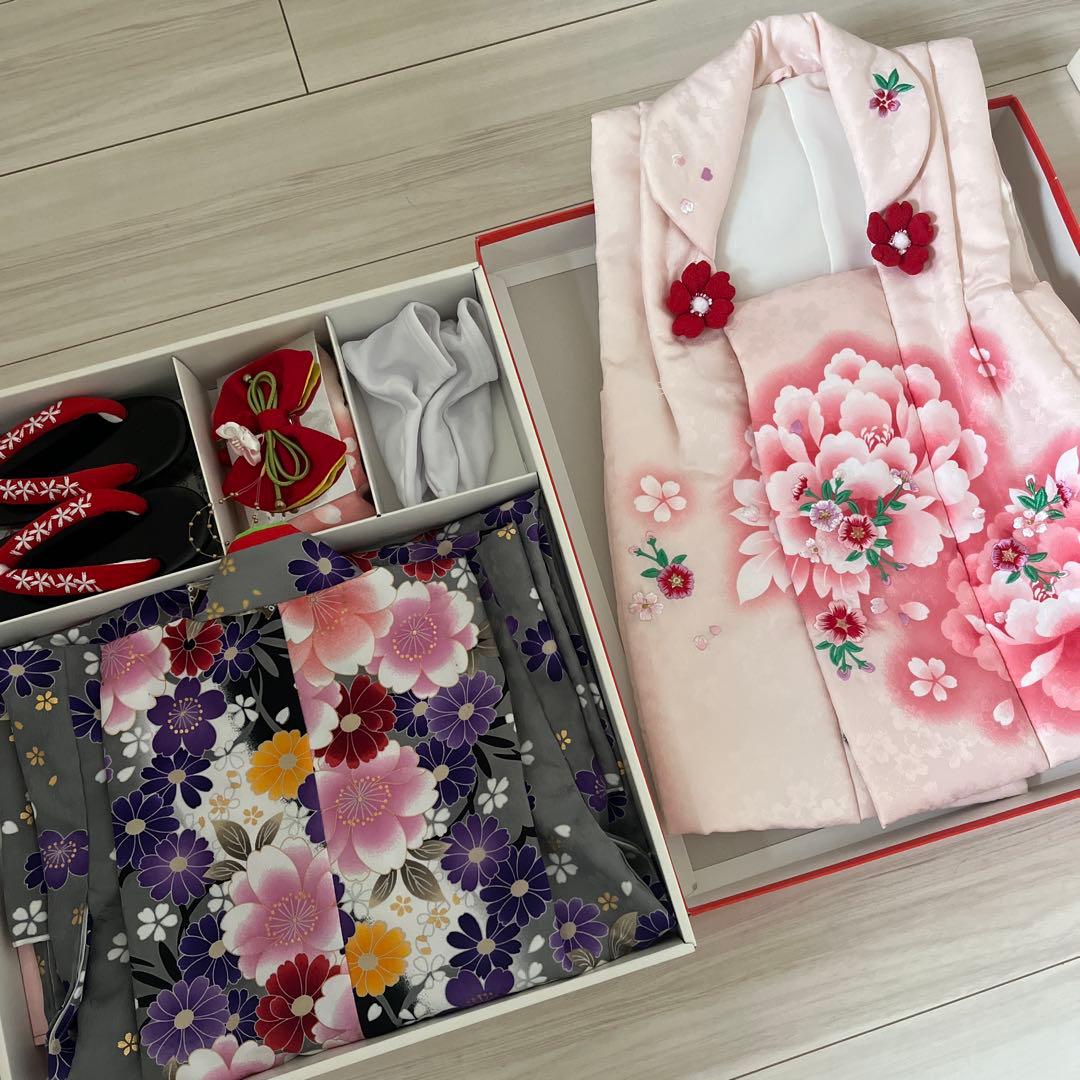 七五三用 3歳 花柄着物一式セット