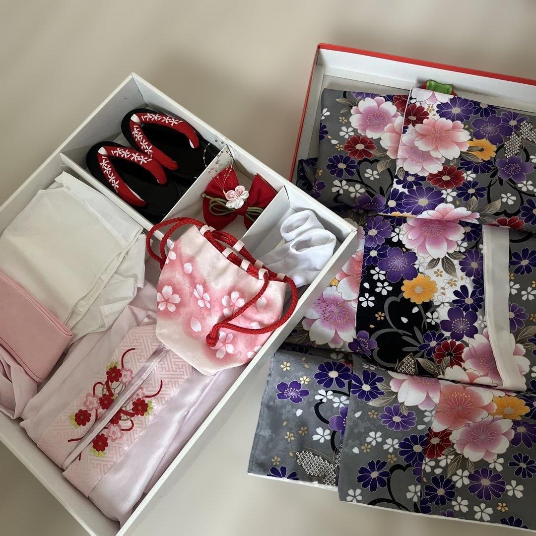 七五三用 3歳 花柄着物一式セット