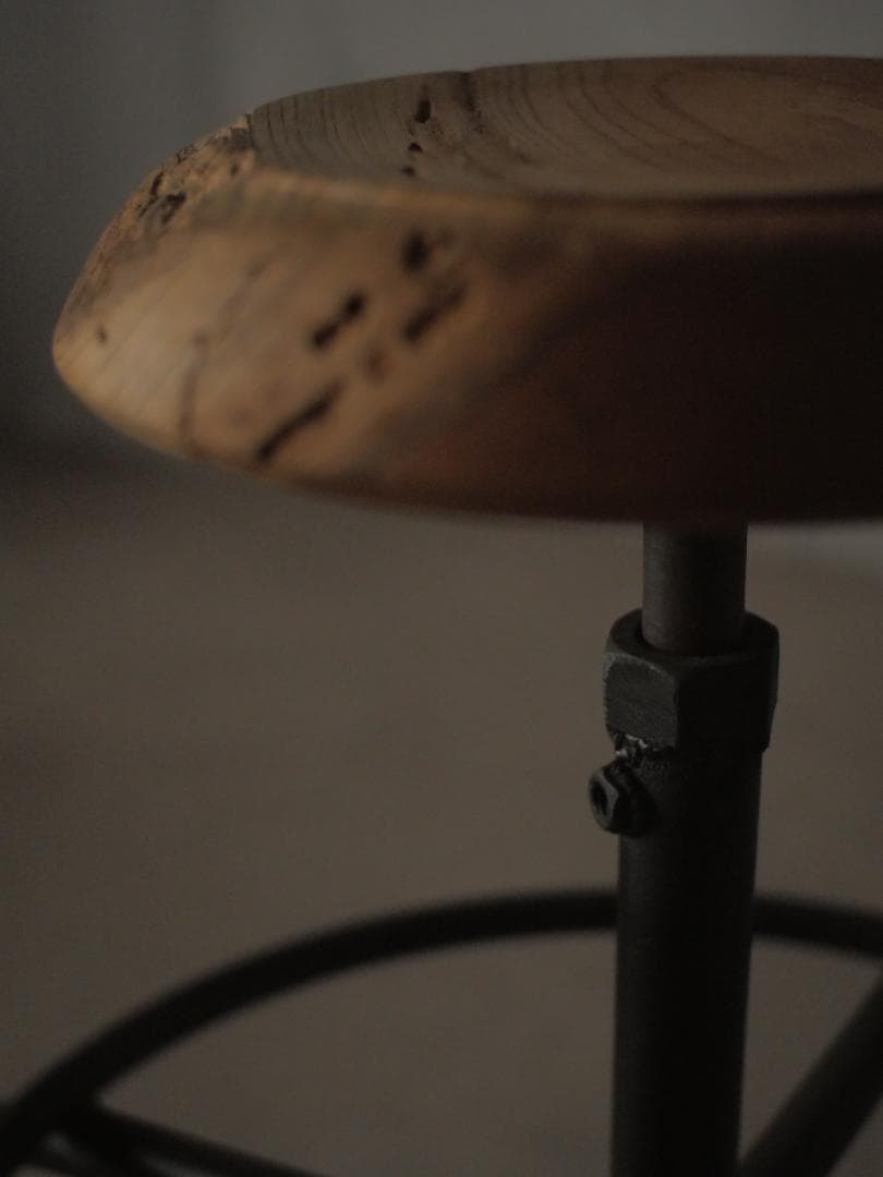 ケヤキ　回転　スツール　一枚板　椅子　古家具　アンティーク　鉄脚