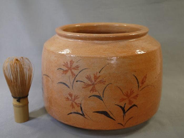 大樋焼　手焙　撫子文　秋の七草　無傷美品　径22.5cm　H16cm 合わせ箱