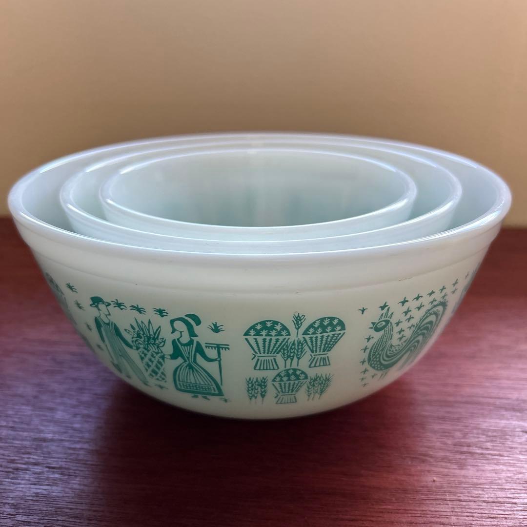 オールド　パイレックス　バタープリント　ミキシング　ボウル　セット　ヴィンテージ