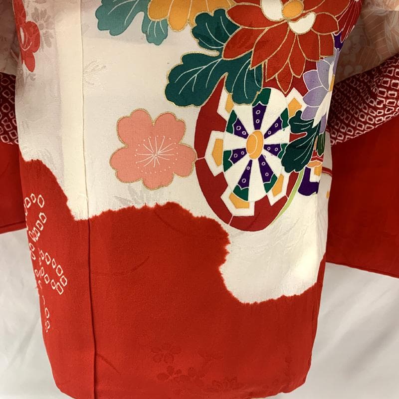 602ag22□七五三 三歳 女児 着物&被布&長襦袢 絞染め 花車□美品