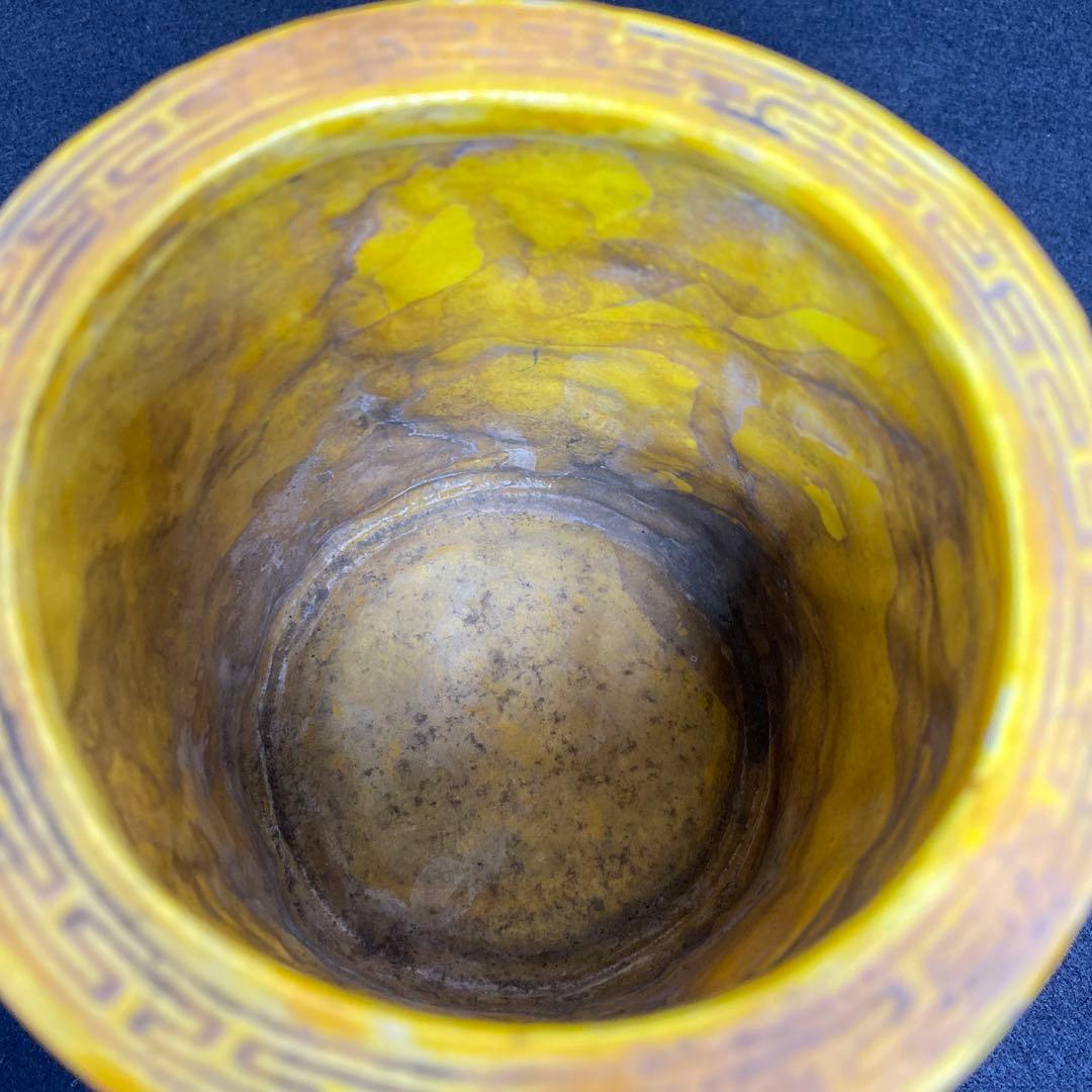 中国美術 雍正年製 花鳥図 筆筒 タルオ 高さ12.5㎝ 東里8-0130②