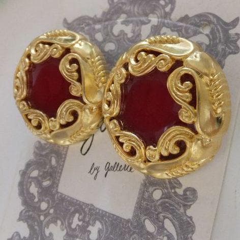 337＊残り２点 大ぶり！レッド アンティークゴールド 大人女子 ヴィンテージ