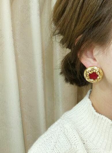 337＊残り２点 大ぶり！レッド アンティークゴールド 大人女子 ヴィンテージ