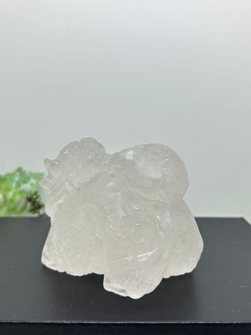 天然石みるく水晶　玄武龍亀置物　No.1969
