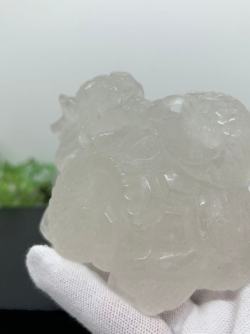 天然石みるく水晶　玄武龍亀置物　No.1969