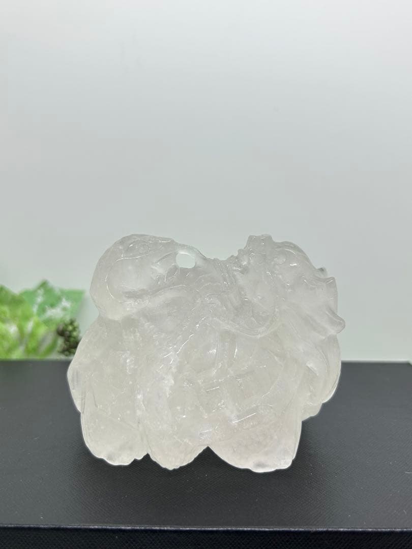 天然石みるく水晶　玄武龍亀置物　No.1969
