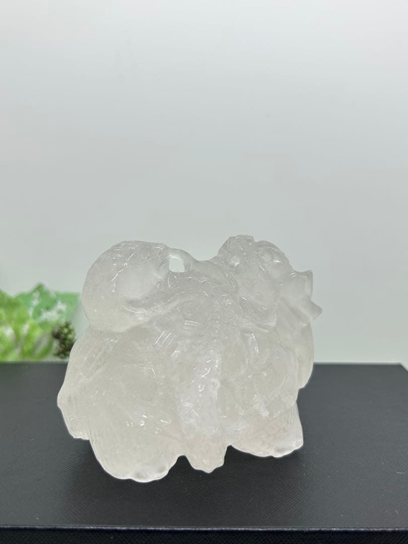 天然石みるく水晶　玄武龍亀置物　No.1969