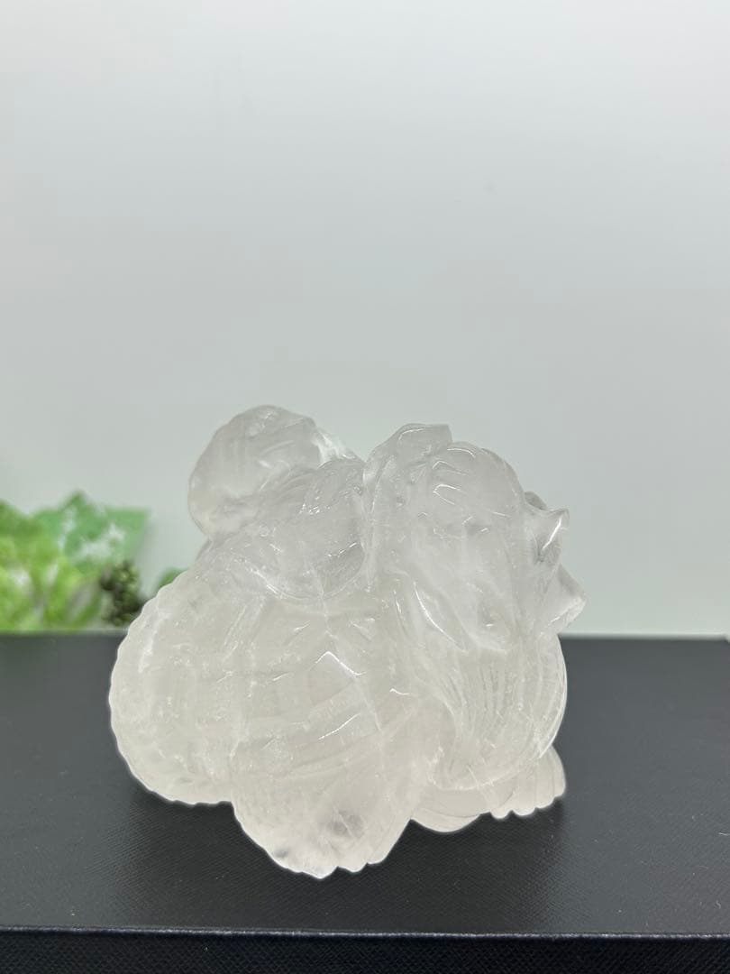 天然石みるく水晶　玄武龍亀置物　No.1969