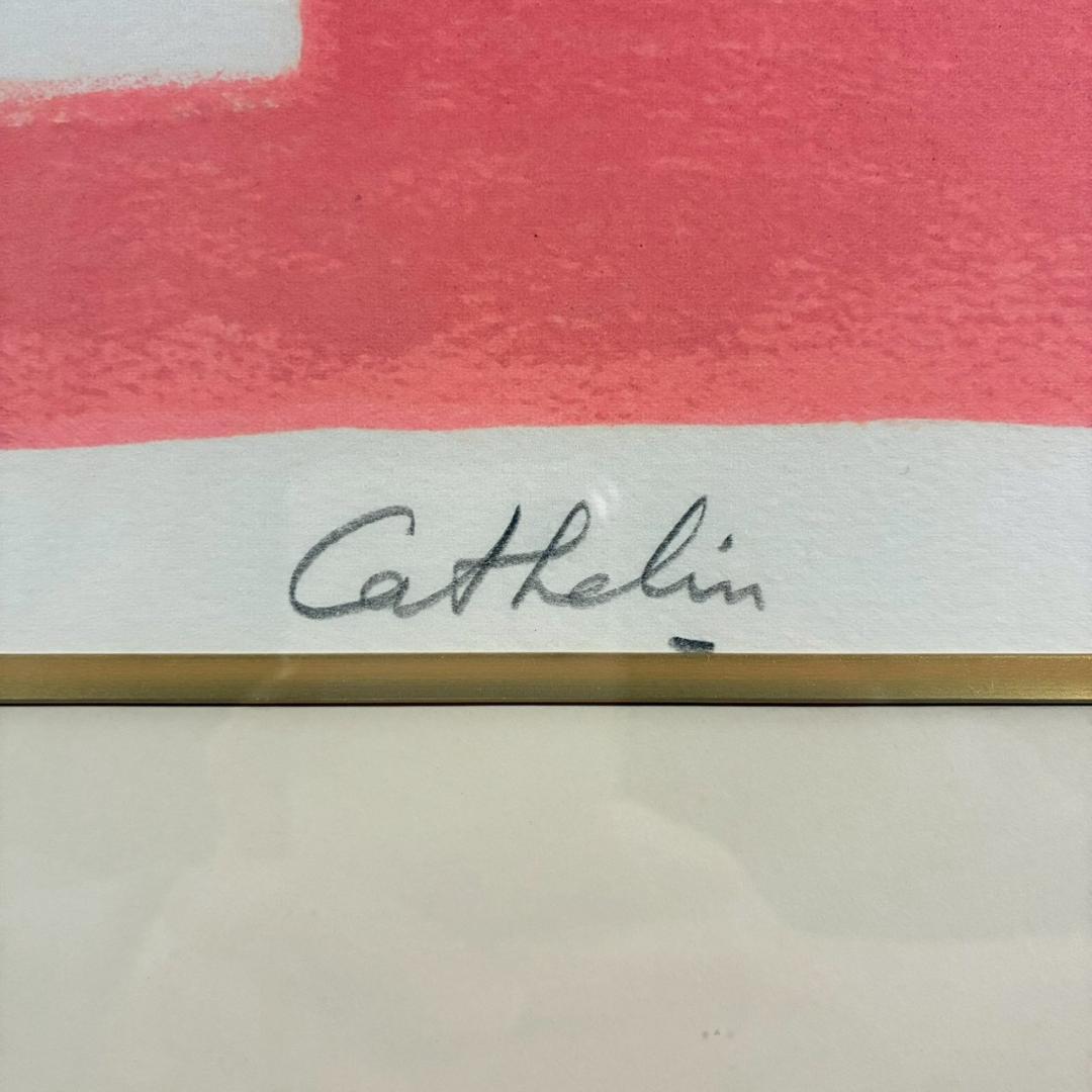 美品 ベルナール・カトラン「ピンクのテーブルの赤い花束」リトグラフ