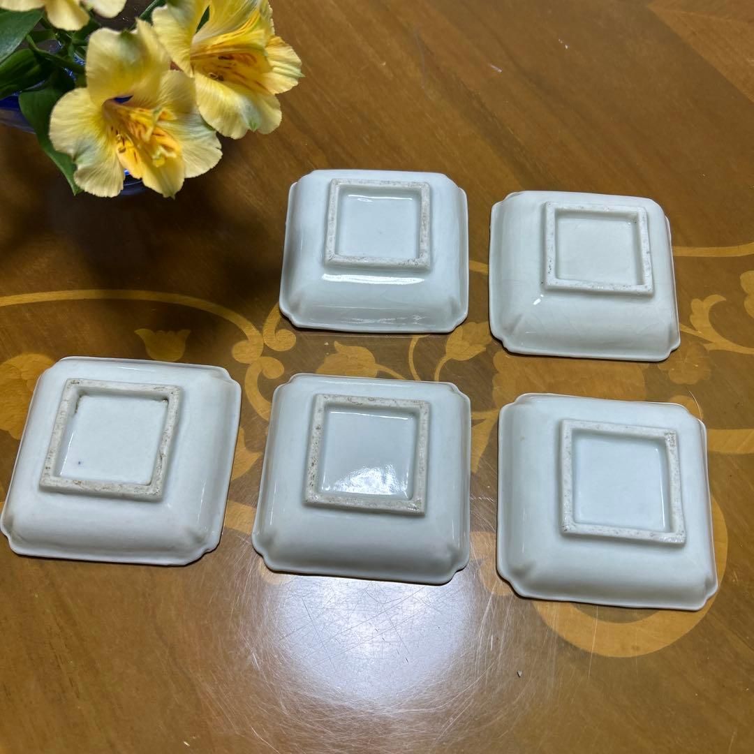 レア　珉平焼 民平焼　白磁　瑞雲文様 5枚セット　小皿　豆皿