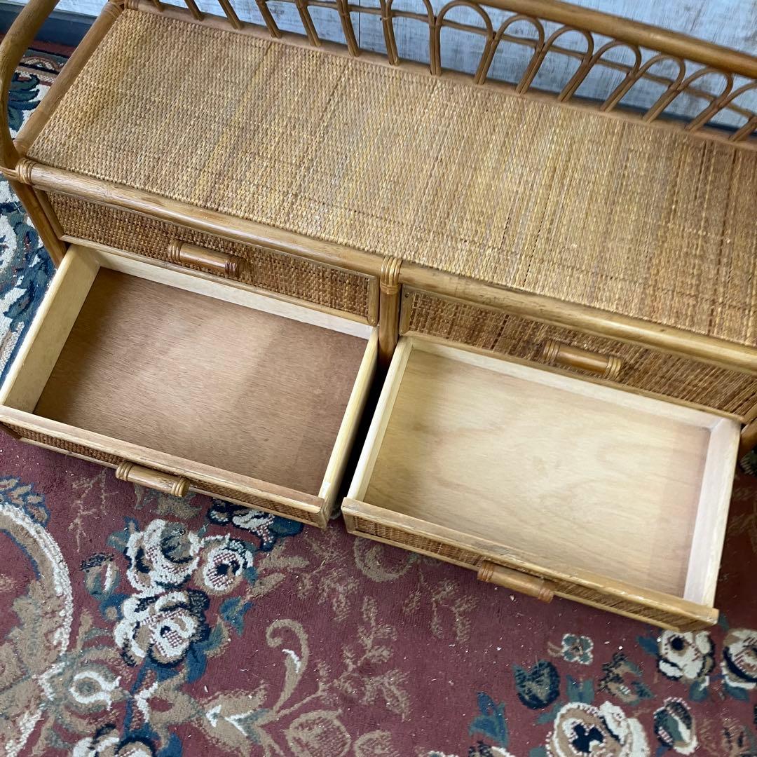 昭和レトロ ラタンサイドボード テレビ台 古家具 2段4杯 引き出し箪笥