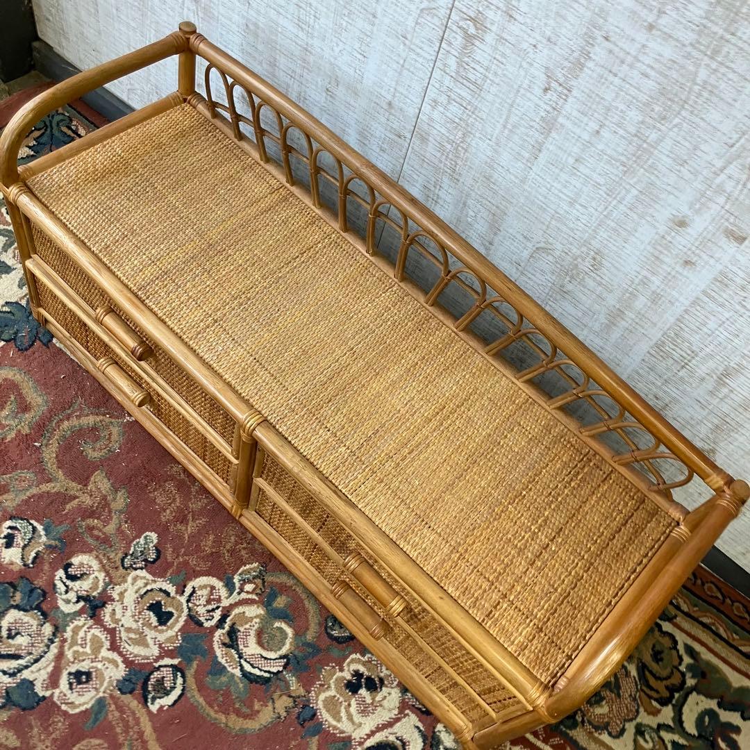 昭和レトロ ラタンサイドボード テレビ台 古家具 2段4杯 引き出し箪笥