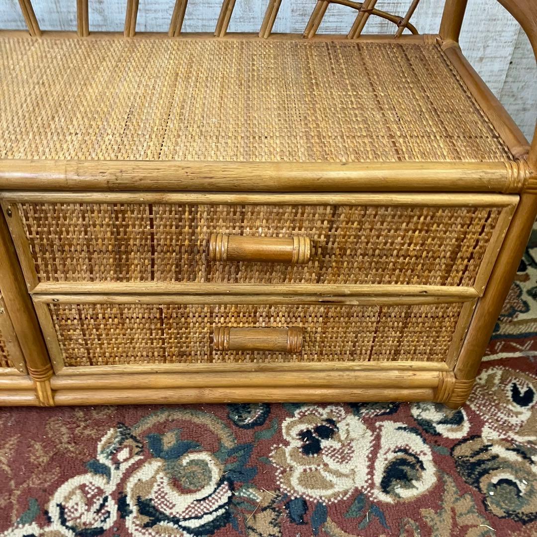昭和レトロ ラタンサイドボード テレビ台 古家具 2段4杯 引き出し箪笥