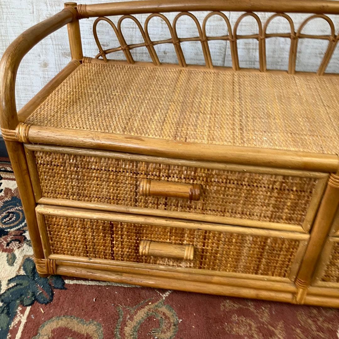 昭和レトロ ラタンサイドボード テレビ台 古家具 2段4杯 引き出し箪笥