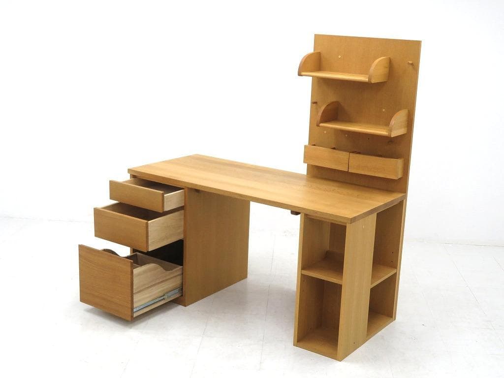 展示品　飛騨産業　キツツキ　オーク材　無垢材　デスク　書斎机　勉強机　収納付き