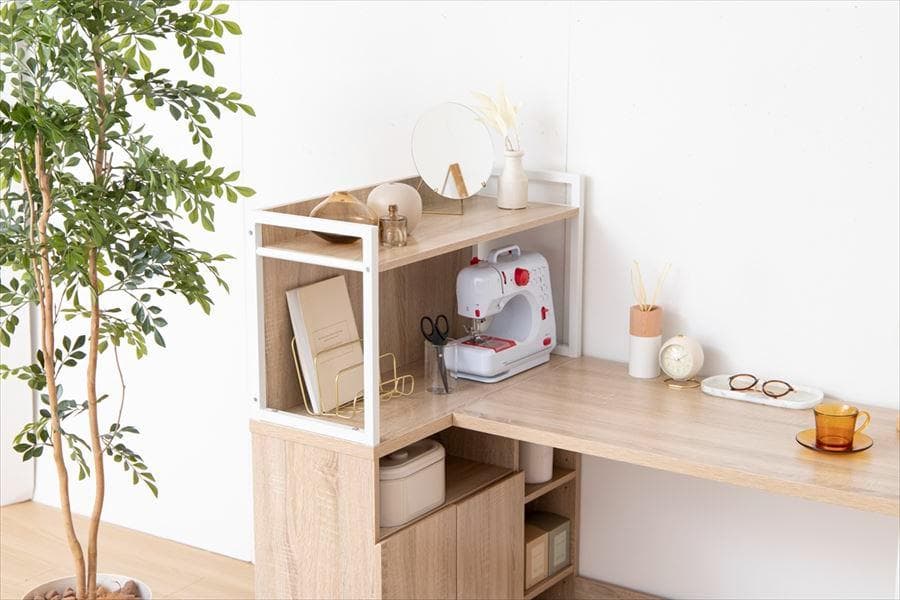 【送料無料】【幅120cm】L字収納・棚付きデスク 机 木目調 学習 PC