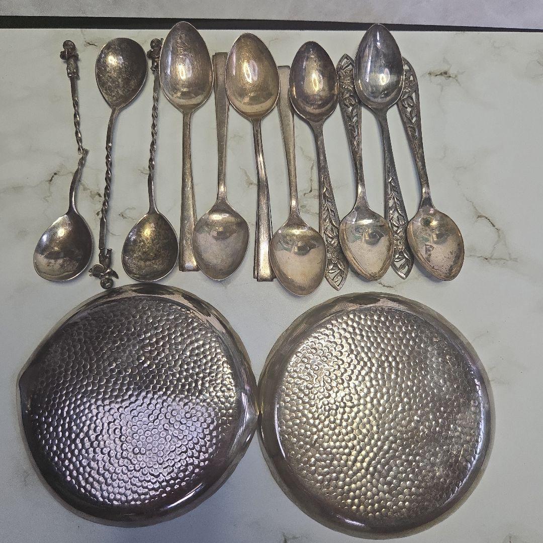 スプーン8本と皿2枚のセット950silver