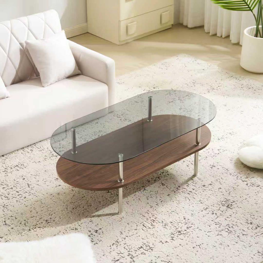 【新品】組立簡単 二段収納付きガラステーブル 強化ガラス スチール脚