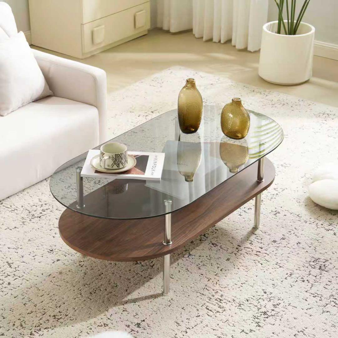 【新品】組立簡単 二段収納付きガラステーブル 強化ガラス スチール脚