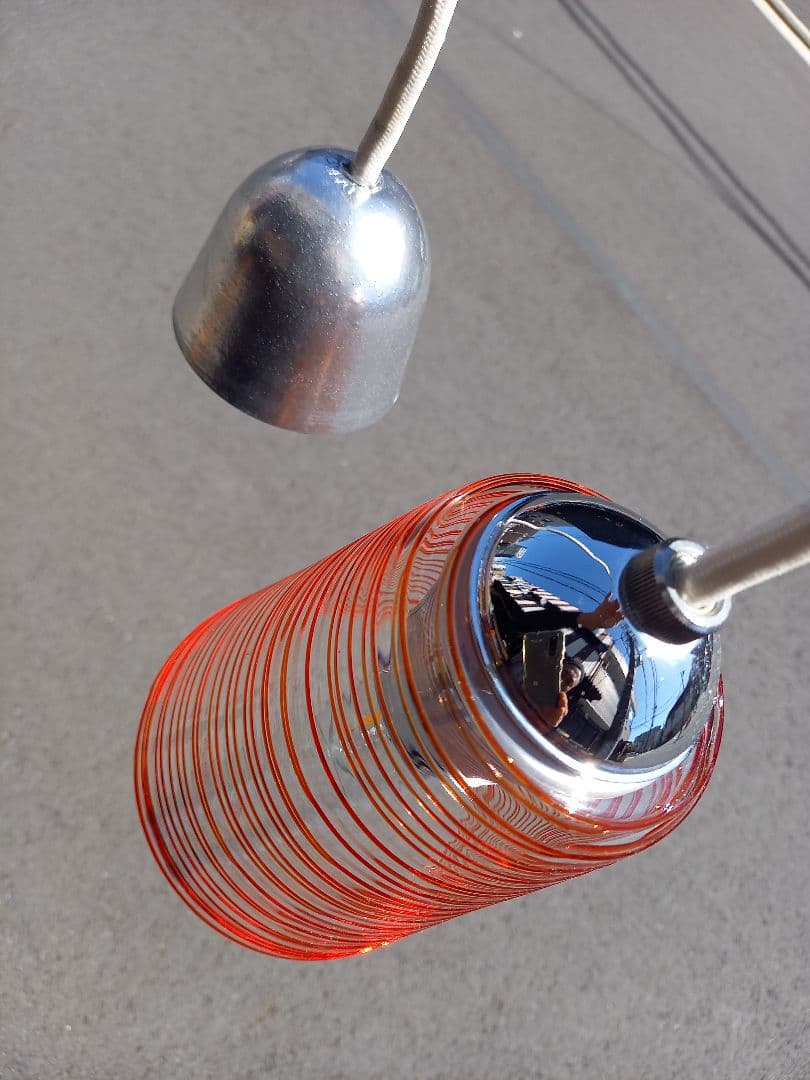 1980's　スペースエイジ　ヴィンテージ　螺旋模様　被せ硝子　吊り下げ　ランプ