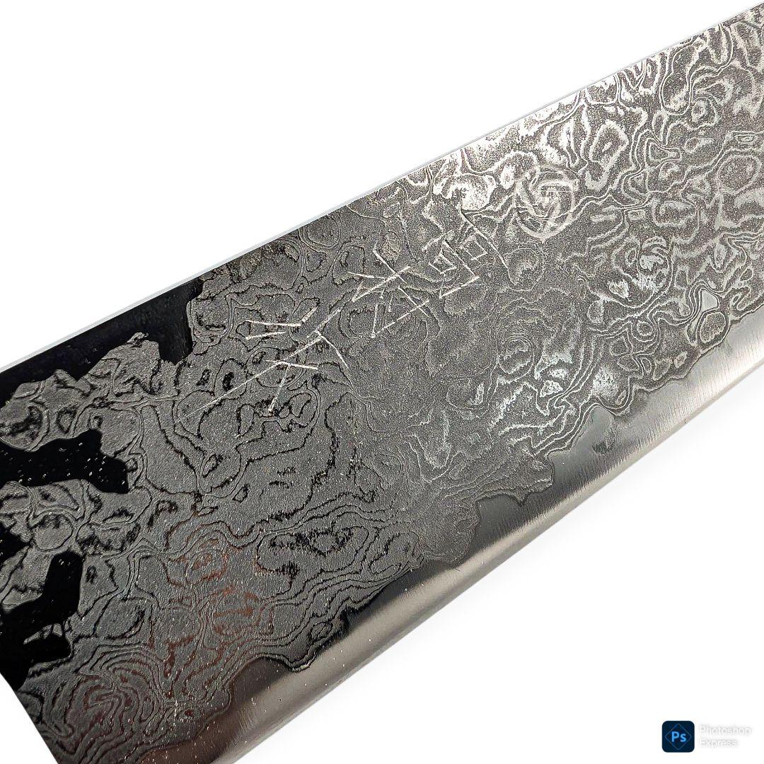 高村作 ダマスカス打雲花 紅色ハンドル 牛刀180mm 高村作 ダマスカス打