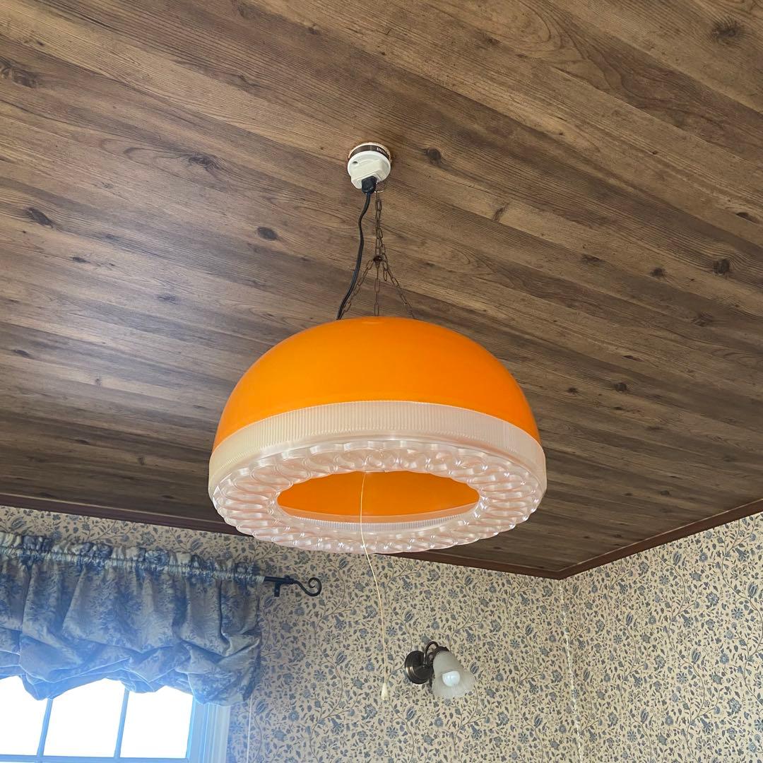 昭和レトロ　ペンダントライト　天井照明　オレンジ　当時物　レトロポップ