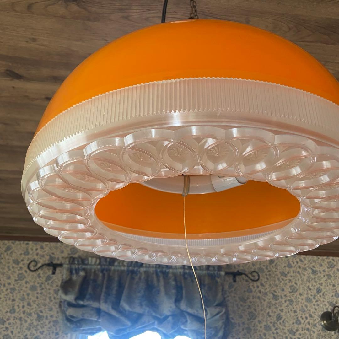 昭和レトロ　ペンダントライト　天井照明　オレンジ　当時物　レトロポップ