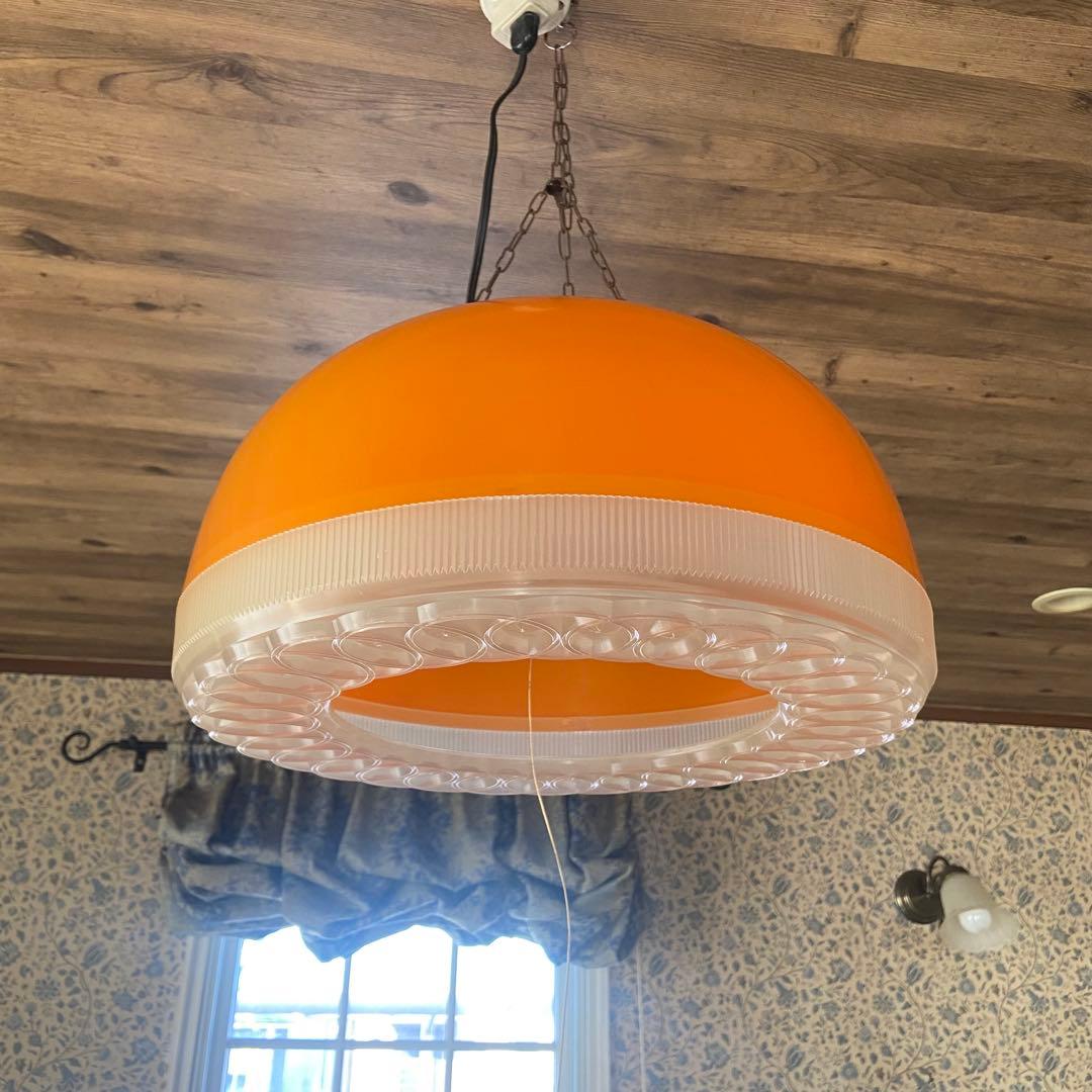 昭和レトロ　ペンダントライト　天井照明　オレンジ　当時物　レトロポップ