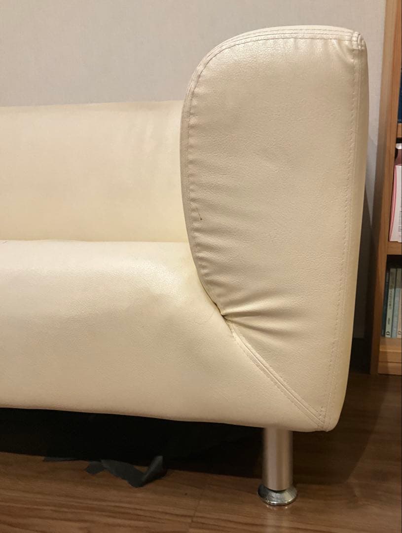 フランスベッド/ソファ/３人掛け/アイボリー/革張り/直接引取可