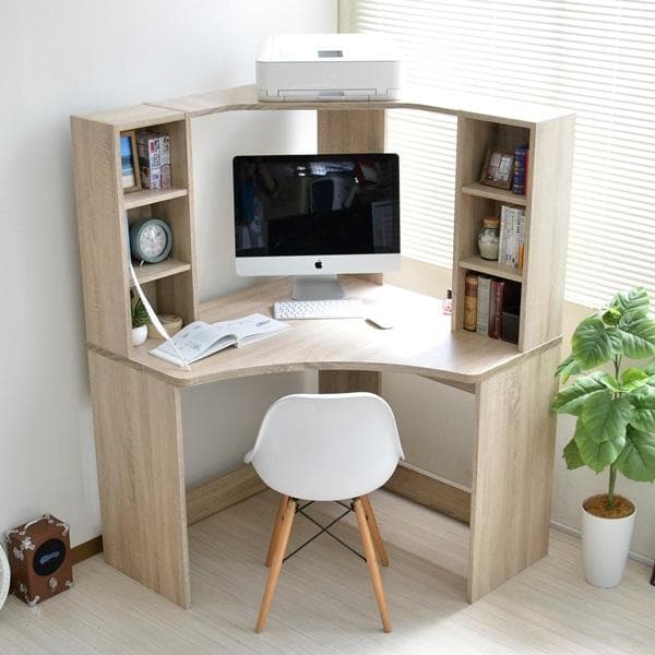 《新品・送料無料》パソコンデスク L字型 コーナー 机 オーク 北欧風